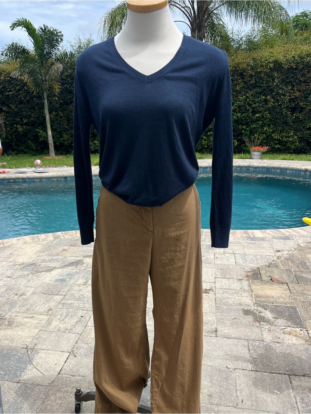Banana Republic Silk Cotton Navy V-Neck Sweater Petite XS